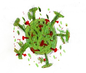barns teckning på coronavirus